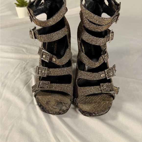 Saint Laurent Paris Women’s High Heels Disco Sparkle Silver / Gold Size 36 - Picture 6 of 12